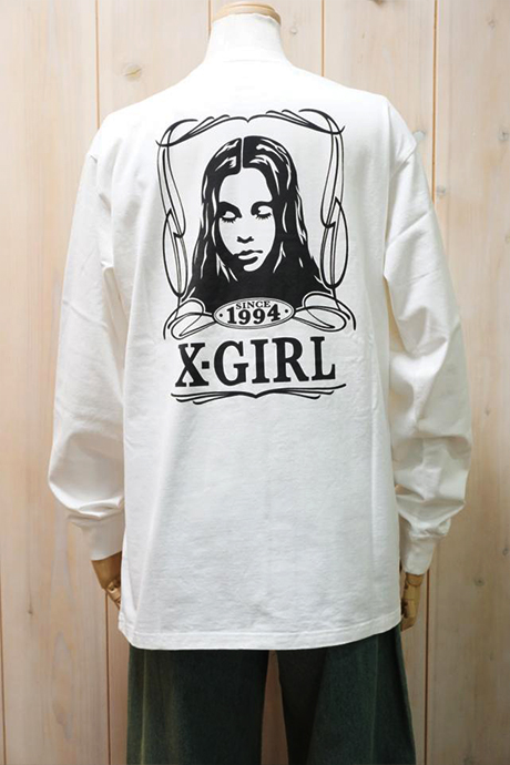 X-girl エックスガール X-girl エックスガール 105233011016 PINSTRIPE FACE L/S TEE X-girl  ロングスリーブTシャツ WHITE 正規通販 レディース /MOLOTOV COCKTAIL モロトフカクテル 通販