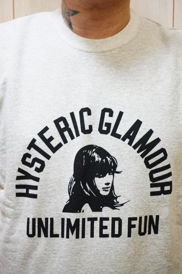 HYSTERIC GLAMOUR ヒステリックグラマー 02243CS01 UNLIMITED FUN スウェット TOP GRAY 正規通販 メンズ