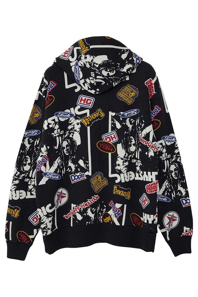 HYSTERIC GLAMOUR ヒステリックグラマー / HYSTERIC GLAMOUR ヒステリックグラマー 02243CF01 4GIRLS柄  パーカー BLACK 正規通販 メンズ /モロトフカクテル ヒステリックグラマー 正規通販