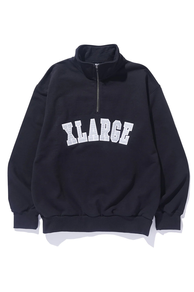 XLARGE エクストララージ 101244012008 ARCH LOGO HALF ZIP SWEATSHIRT ハーフジップスウェット  BLACK 正規通販 メンズ レディース コラボ