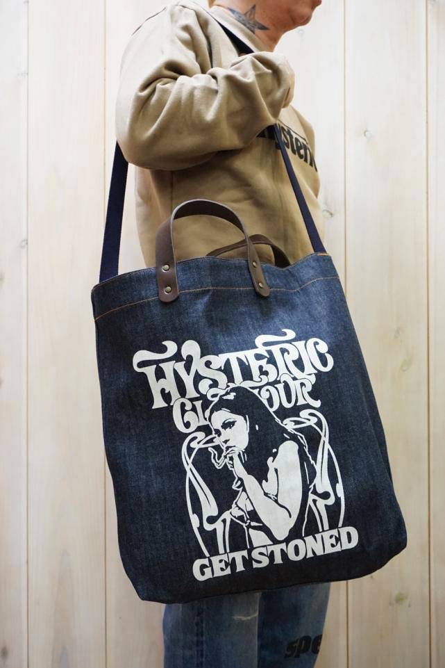 HYSTERIC GLAMOUR ヒステリックグラマー / HYSTERIC GLAMOUR ヒステリックグラマー 02243QB01 SMOKING  GIRL デニムトートバッグ LIGHT INDIGO BLUE 正規通販 レディース メンズ /モロトフカクテル ヒステリックグラマー 正規通販