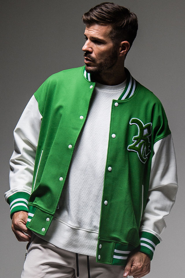 RESOUND CLOTHING リサウンドクロージング RC25-C-008 RC Jersey OVER VARSITY JACKET  ジャージドロップショルダースタジャン GREEN 公式通販 メンズ