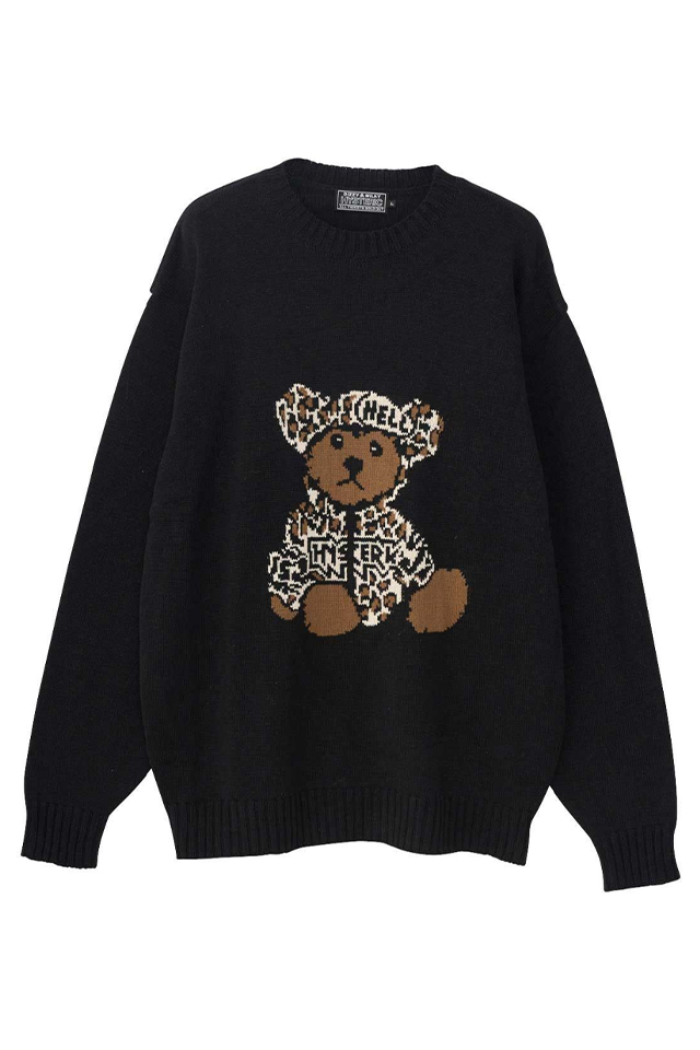 HYSTERIC GLAMOUR ヒステリックグラマー 02243NS05 BEAR PANTHERジャカード セーター BLACK 正規通販 メンズ