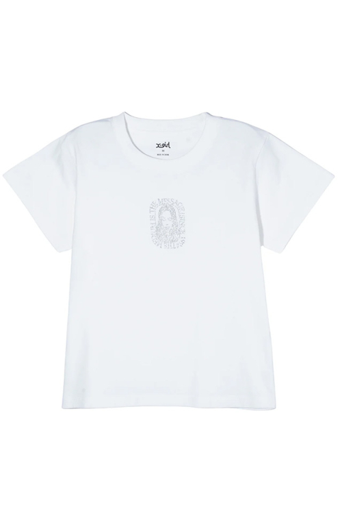 X-girl エックスガール 105243011014 FACE ROUNDED SQUARE S/S BABY TEE ベビーTシャツ WHITE 正規通販 レディース