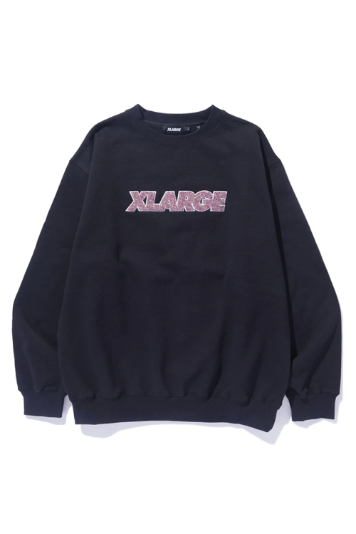 XLARGE エクストララージ 101243012009 CHENILLE STANDARD LOGO CREWNECK SWEATSHIRT クルーネックスウェット BLACK 正規通販 メンズ レディース