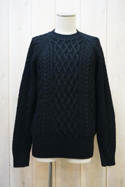 junhashimoto ジュンハシモト 1092420001 ARAN CREW NECK KNIT アランクルーネックニット BLACK 正規通販 メンズ