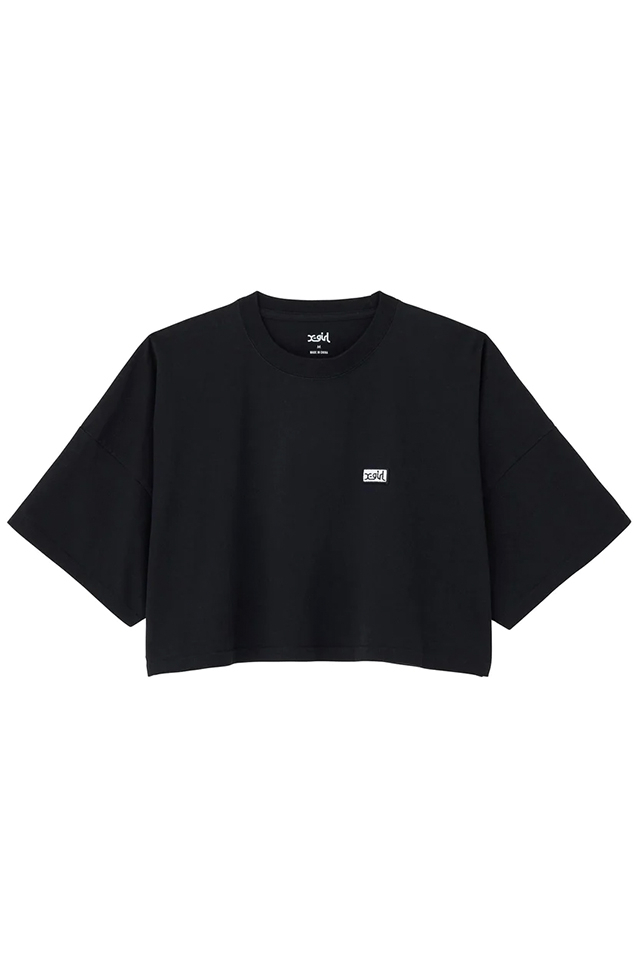 X-girl エックスガール 105232011022 BOX LOGO S/S WIDE TEE X-girl クロップド丈ワイドTシャツ BLACK 正規通販 レディース