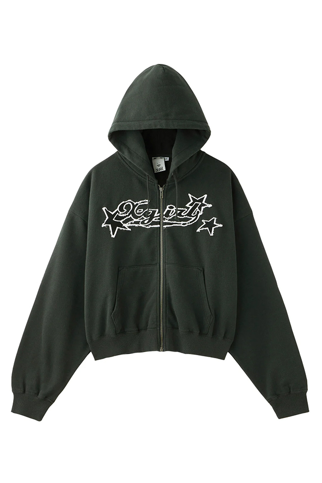 X-girl エックスガール 105251012004 X-girl STAR LOGO ZIP UP HOODIE ジップパーカー BLACK 正規通販 レディース