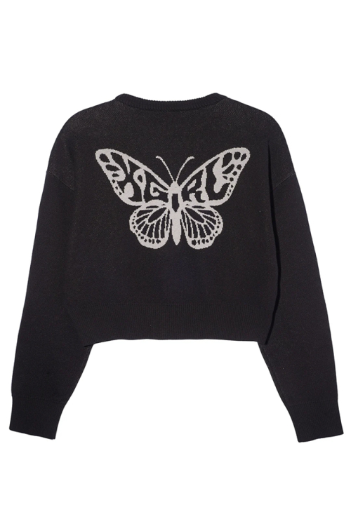 X-girl エックスガール 105243015001 BUTTERFLY COMPACT KNIT TOP コンパクトニット BLACK 正規通販 レディース