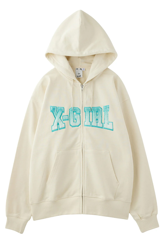 X-girl エックスガール 105244012030 FAUX FUR LOGO ZIP UP SWEAT HOODIE ジップパーカー WHITE 正規通販 レディース