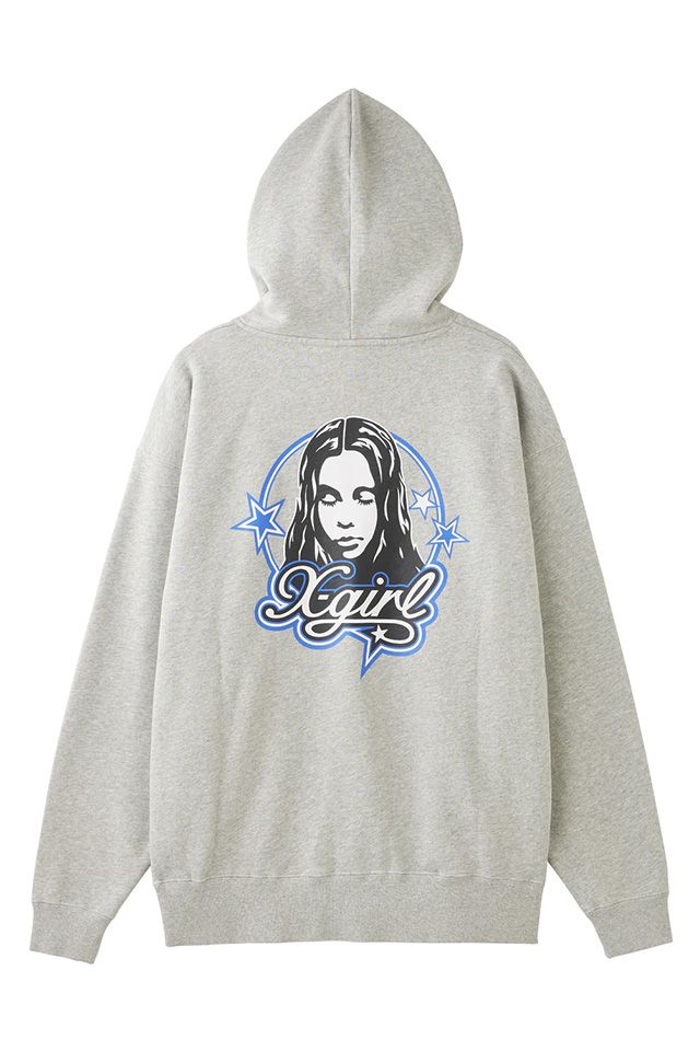 X-girl エックスガール 105244012013 FACE AND STARS SWEAT HOODIE スウェットパーカー ASH 正規通販 レディース