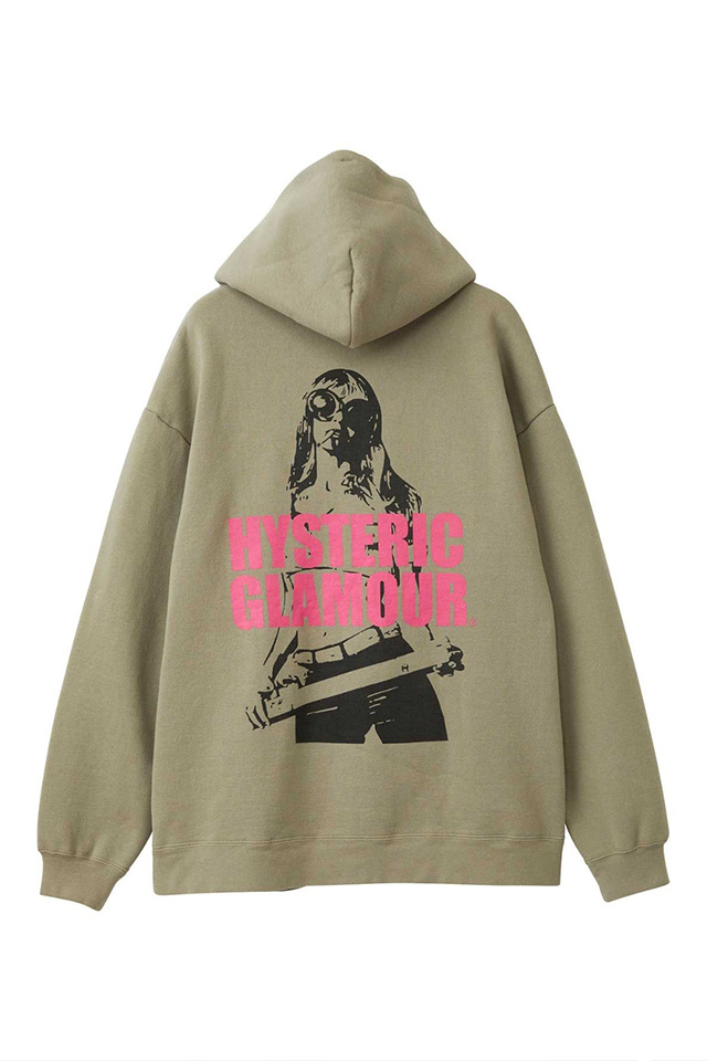 HYSTERIC GLAMOUR ヒステリックグラマー 01243CF06 LIGHT MY FIRE オーバーサイズパーカー KHAKI 正規通販 レディース メンズ