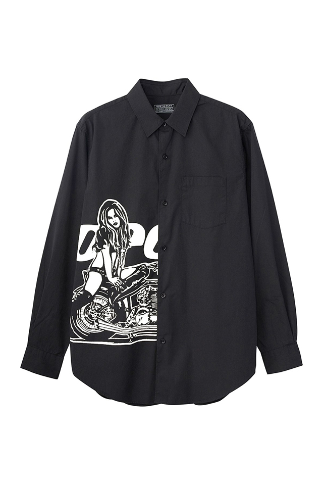 HYSTERIC GLAMOUR ヒステリックグラマー 02251AH02 SPEEDSTER レギュラーカラーシャツ BLACK 正規通販 メンズ