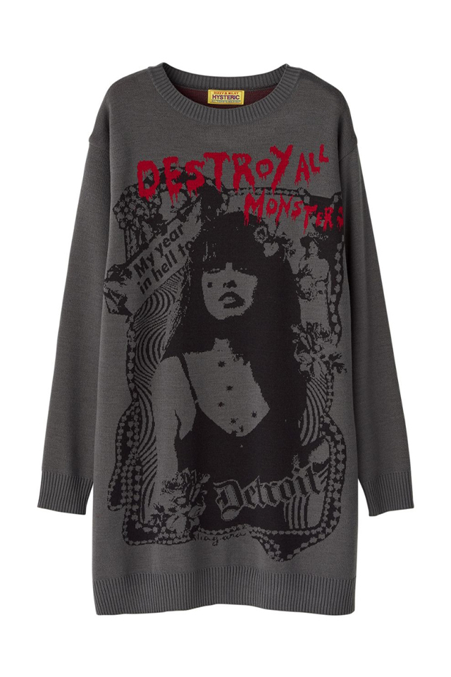 HYSTERIC GLAMOUR ヒステリックグラマー 01243NO02 DESTROY ALL MONSTERS/NIAGARA COLLAGEジャカード ワンピース CHACOAL GRAY 正規通販 レディース メンズ