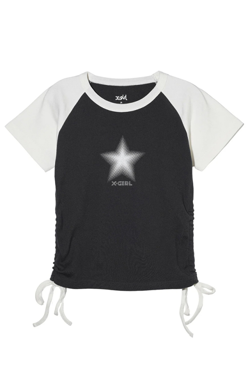 X-girl エックスガール 105242013006 DOTTED STAR S/S RAGRAN BABY TOP ベビーTシャツ CHACOAL 正規通販 レディース