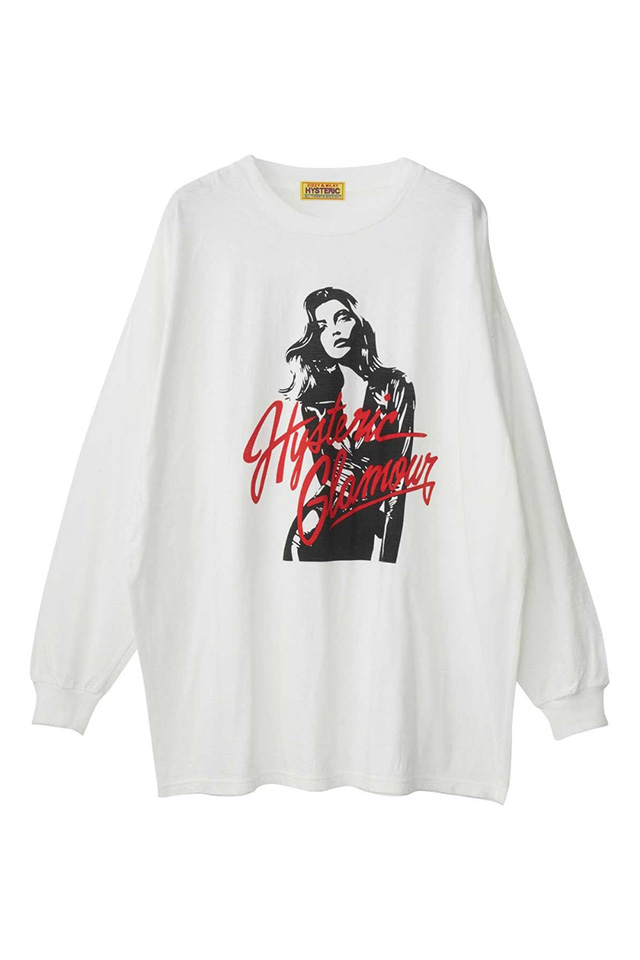 HYSTERIC GLAMOUR ヒステリックグラマー 01243CL09 LEATHER WOMAN オーバーサイズTシャツ WHITE 正規通販 レディース