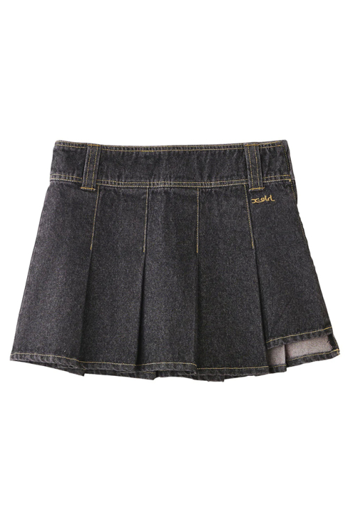 X-girl エックスガール 105244032001 PLEATED DENIM MINI SKIRT ローライズデニムスカート BLACK 正規通販 レディース