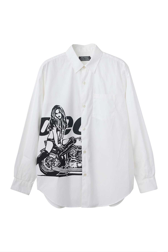 HYSTERIC GLAMOUR ヒステリックグラマー 02251AH02 SPEEDSTER レギュラーカラーシャツ WHITE 正規通販 メンズ