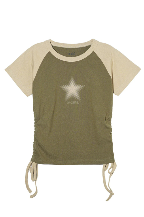 X-girl エックスガール 105242013006 DOTTED STAR S/S RAGRAN BABY TOP ベビーTシャツ OLIVE 正規通販 レディース