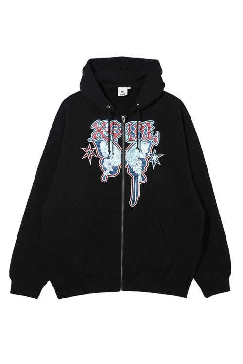 X-girl エックスガール 105243012003 BUTTERFLY ZIP UP HOODIE ジップパーカー BLACK 正規通販 レディース