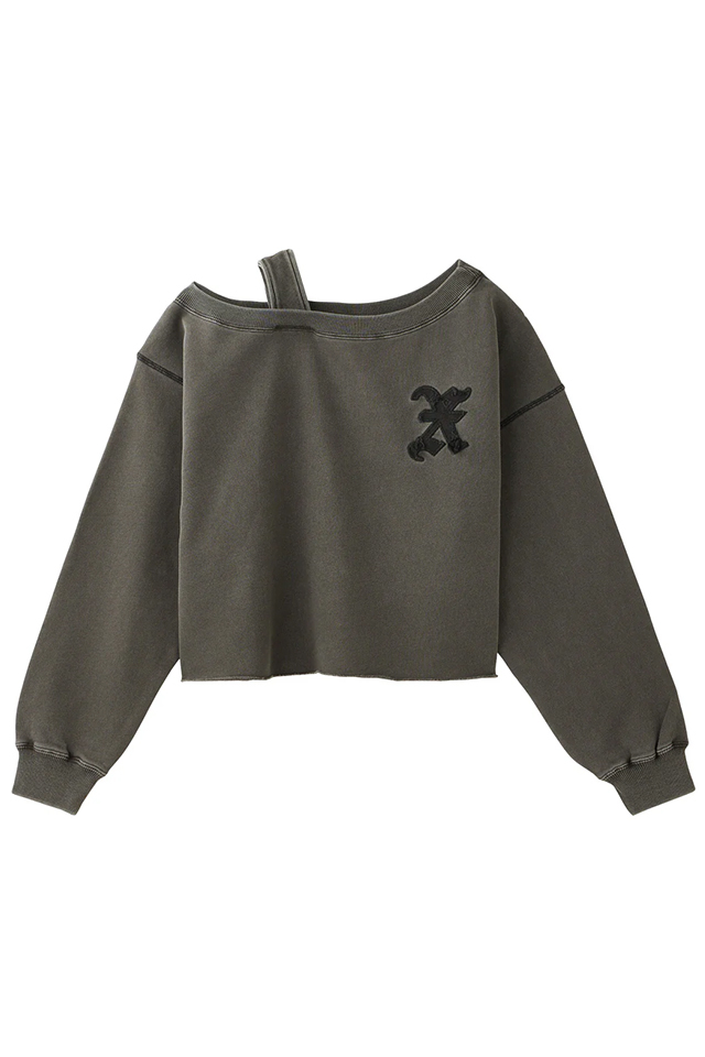 X-girl エックスガール 105251012010 FADED X PATCH LAYERED SHOULDER SWEAT TOP レイヤードショルダースウェット BLACK 正規通販 レディース