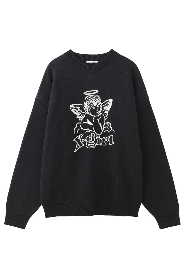 X-girl エックスガール 105244015008 ANGEL JACQUARD KNIT TOP ジャガードニット BLACK 正規通販 レディース