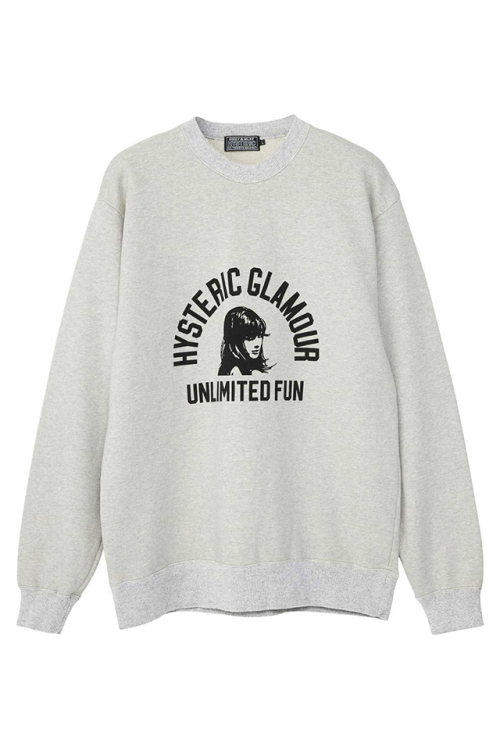 HYSTERIC GLAMOUR ヒステリックグラマー 02243CS01 UNLIMITED FUN スウェット TOP GRAY 正規通販 メンズ