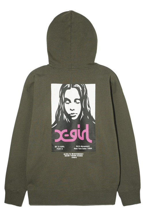 X-girl エックスガール 105243012014 X-girl FACE POSTER SWEAT HOODIE スウェットパーカー OLIVE 正規通販 レディース