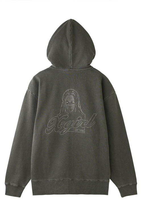 X-girl エックスガール 105244012028 FACE PIGMENT DYED ZIP UP SWEAT HOODIE ジップパーカー BLACK 正規通販 レディース