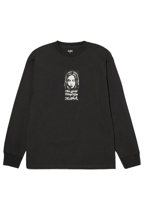 X-girl エックスガール 105243011017 VINYL LIP FACE L/S TEE ロングスリーブTシャツ CHACOAL 正規通販 レディース