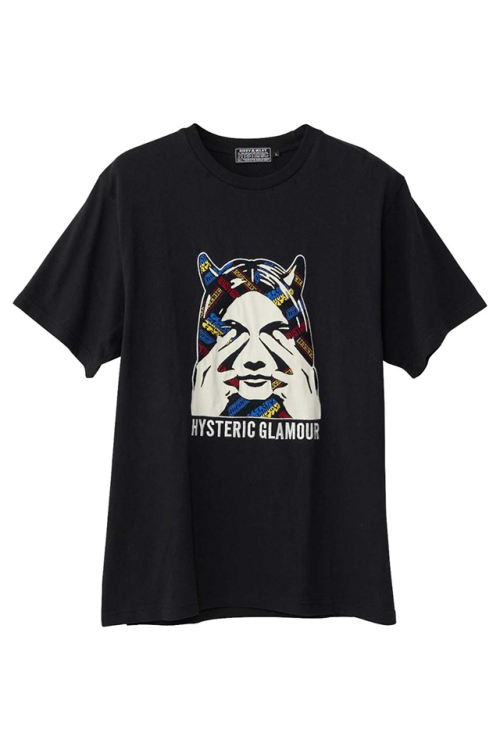 HYSTERIC GLAMOUR ヒステリックグラマー 02243CT08 SEE NO EVIL刺繍 Tシャツ BLACK 正規通販 メンズ