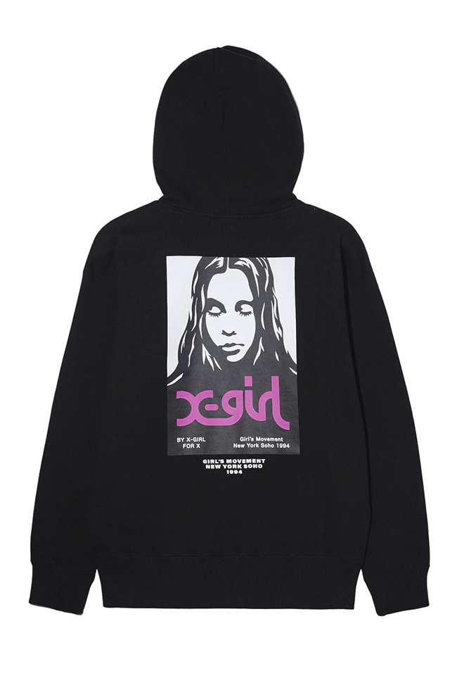 X-girl エックスガール 105243012014 X-girl FACE POSTER SWEAT HOODIE スウェットパーカー BLACK 正規通販 レディース