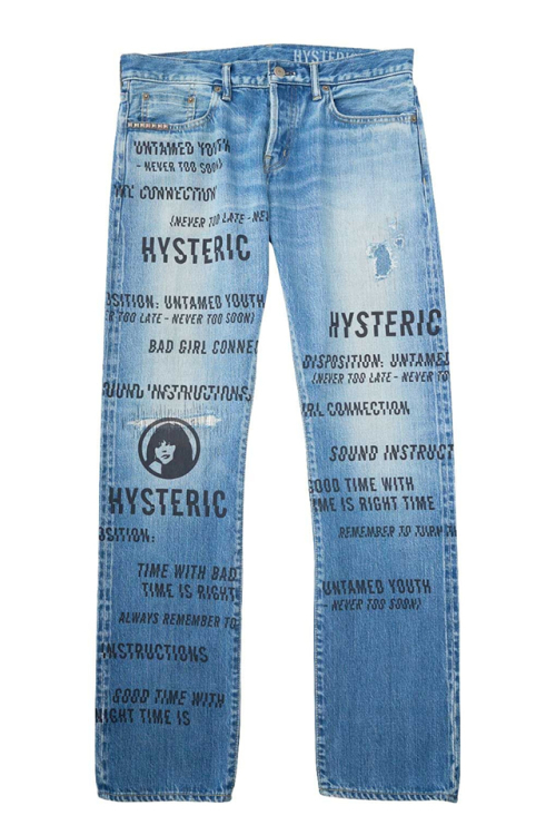 HYSTERIC GLAMOUR ヒステリックグラマー 02243AP08 SLASH TYPE LOGO スリムストレートデニムパンツ LIGHT INDIGO BLUE 正規通販 メンズ