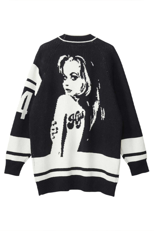 HYSTERIC GLAMOUR ヒステリックグラマー 01243ND01 MOTOR CITY BABYワッペンジャカード カーディガン BLACK 正規通販 レディース メンズ