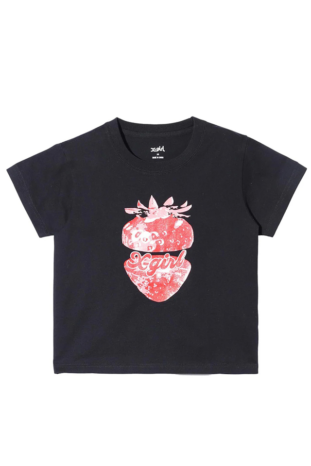 X-girl エックスガール 105242011009 STRAWBERRY S/S BABY TEE ベビーTシャツ BLACK 正規通販 レディース