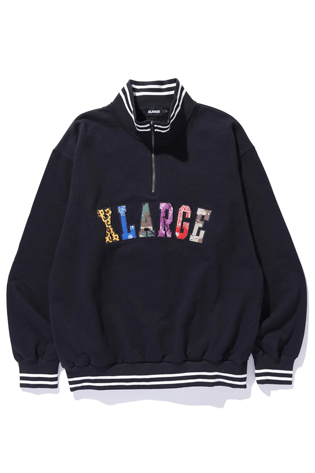 XLARGE エクストララージ 101244012028 MIXED LOGO HALF ZIP SWEATSHIRT ハーフジップスウェット BLACK 正規通販 メンズ レディース