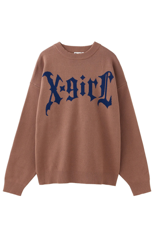 X-girl エックスガール 105244015003 GOTHIC LOGO JACQUARD KNIT TOP ジャガードニット BROWN 正規通販 レディース