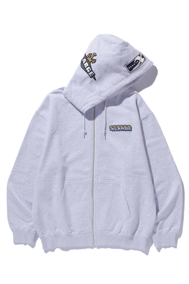 XLARGE エクストララージ 101243012007 MULTI EMBLEM ZIP HOODED SWEATSHIRT ジップパーカー ASH 正規通販 メンズ レディース