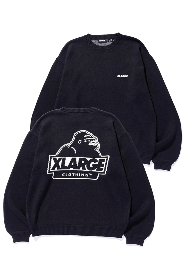 XLARGE エクストララージ 101244015003 SLANTED OG CREWNECK KNIT TOP クルーネックニット BLACK 正規通販 メンズ レディース