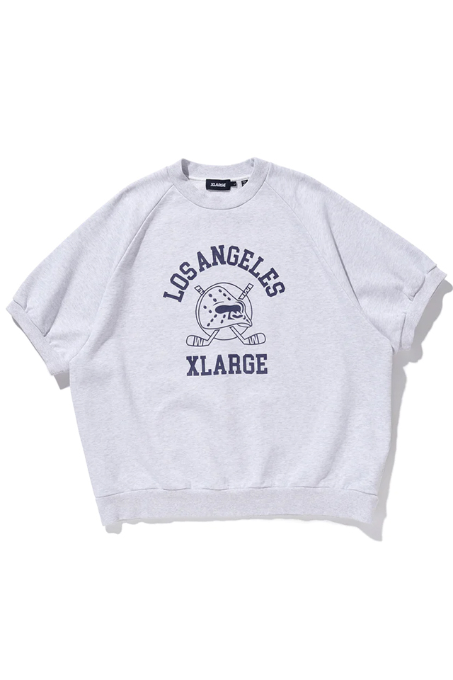 XLARGE エクストララージ 101232012001 HOCKEY LOGO S/S CREWNECK SWEAT XLARGE 半袖スウェット ASH 正規通販 メンズ レディース