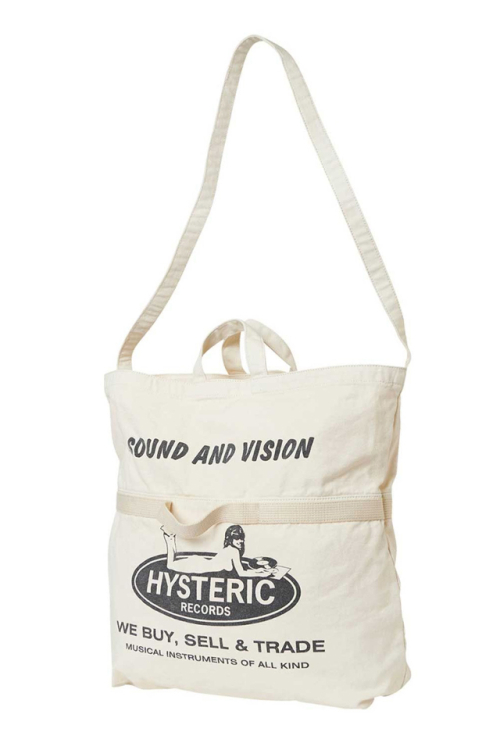 HYSTERIC GLAMOUR ヒステリックグラマー 02243QB02 HYSTERIC RECORDS 2WAYトートバッグ WHITE 正規通販 メンズ レディース