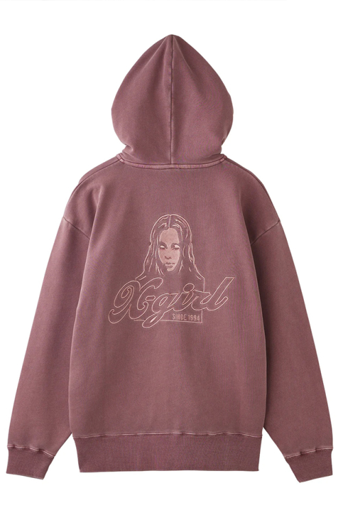 X-girl エックスガール 105244012028 FACE PIGMENT DYED ZIP UP SWEAT HOODIE ジップパーカー BURGUNDY 正規通販 レディース