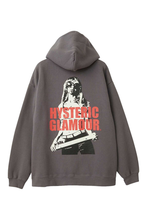 HYSTERIC GLAMOUR ヒステリックグラマー 01243CF06 LIGHT MY FIRE オーバーサイズパーカー CHACOAL 正規通販 レディース メンズ