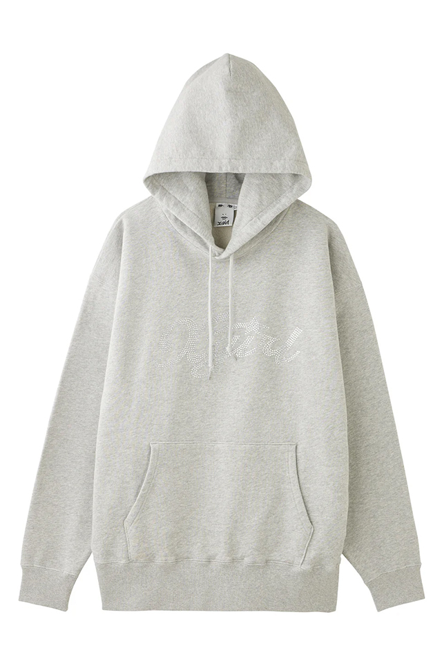 X-girl エックスガール 105244012014 RHINESTONE STAR CURSIVE LOGO SWEAT HOODIE スウェットパーカー ASH 正規通販 レディース