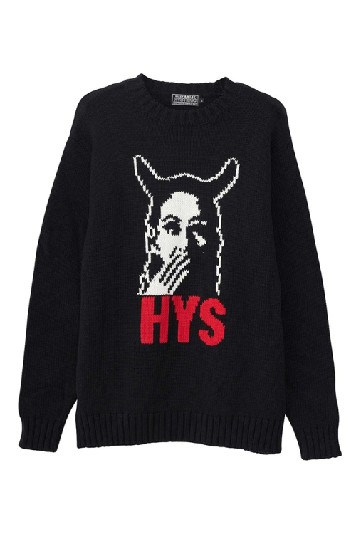 HYSTERIC GLAMOUR ヒステリックグラマー 02243NS03 SPEAK NO EVIL編込 セーター BLACK 正規通販 メンズ