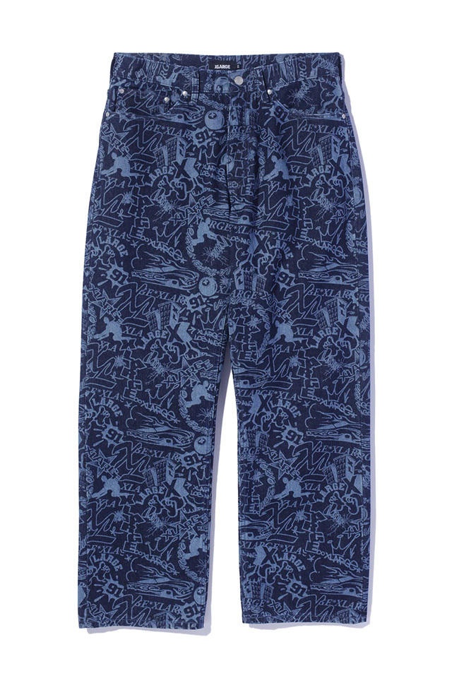 XLARGE エクストララージ 101244031001 DISCHARGE PRINT DENIM PANTS デニムパンツ INDIGO 正規通販 メンズ レディース