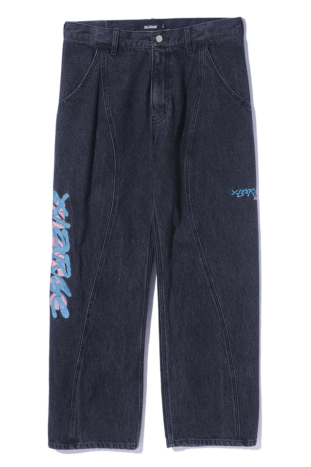 XLARGE エクストララージ 101251031008 SIDE CUTTING DENIM PANTS サイドカッティングデニムパンツ BLACK 正規通販 メンズ レディース