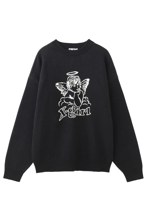 X-girl エックスガール 105244015008 ANGEL JACQUARD KNIT TOP ジャガードニット BLACK 正規通販 レディース