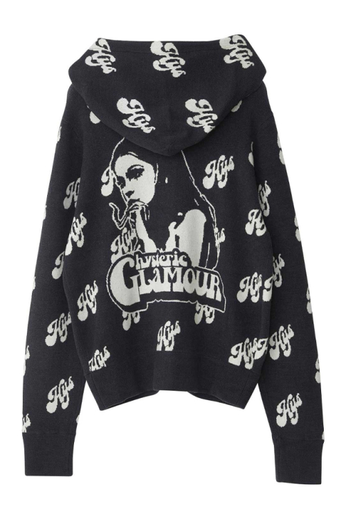 HYSTERIC GLAMOUR ヒステリックグラマー 01251ND01 SWASH MONOGRAM柄ジャカード パーカー BLACK 正規通販 レディース