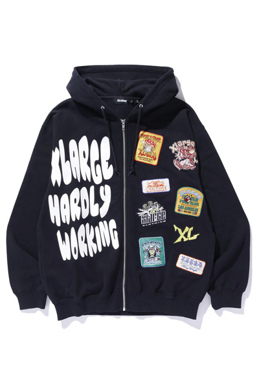 XLARGE エクストララージ 101244012003 MULTI LOGO ZIP UP HOODED SWEATSHIRT ジップパーカー BLACK 正規通販 メンズ レディース